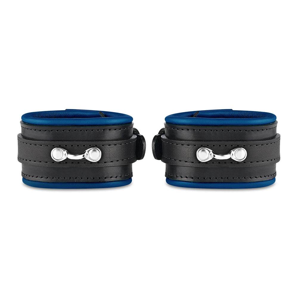 Leather Wrist Cuff Set Black/Blue Bright Polished - CoreFlexInd