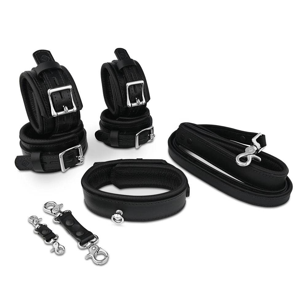 6-Piece Deluxe Padded Leather Bondage Set Black - CoreFlexInd