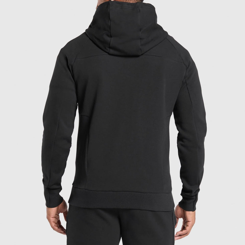 Sudadera deportiva con capucha y cremallera técnica Interlock negra