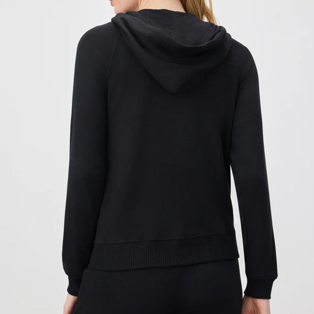 Sudadera con capucha y cremallera negra supersuave para mujer
