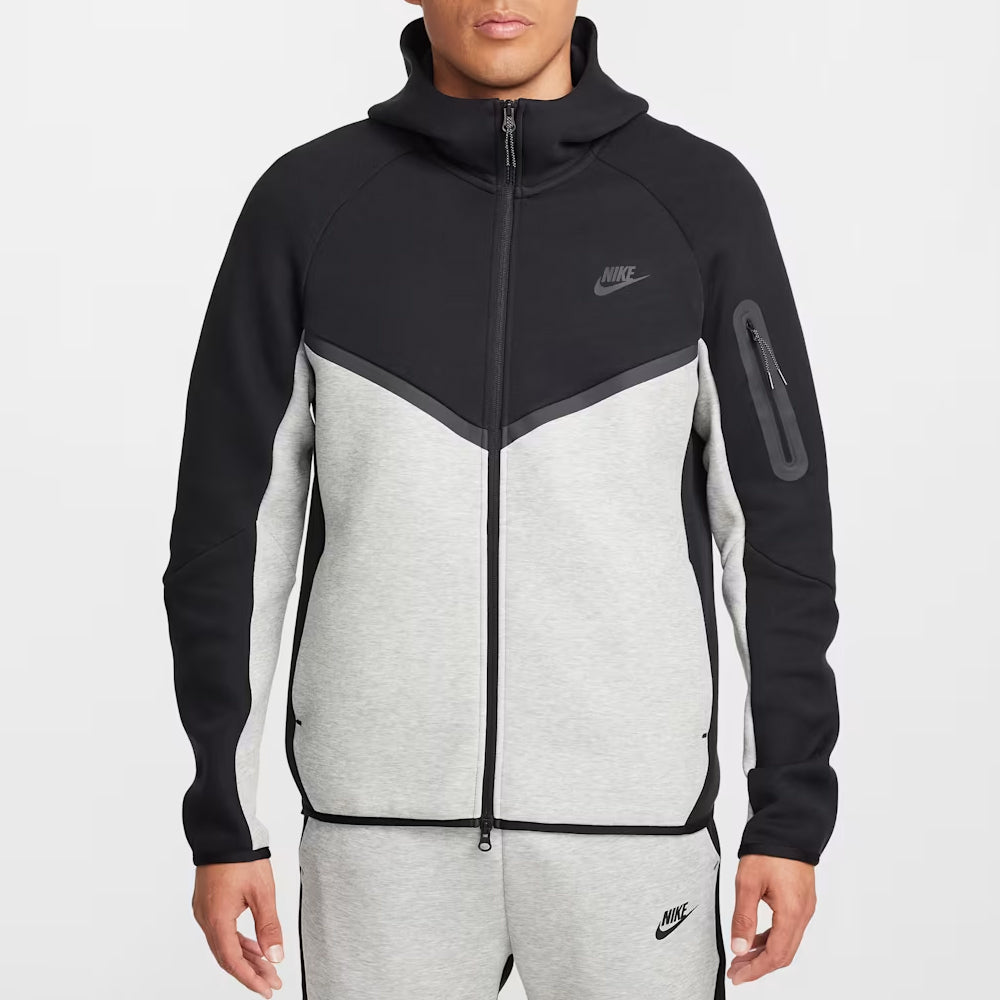 Black Grey Tech Fleece Full-Zip Hooded Track Suit-Coreflexind