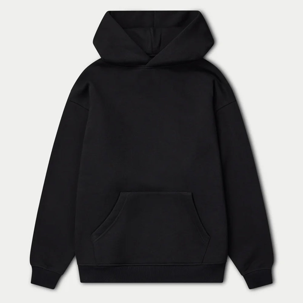 Black hoodie on a light gray background