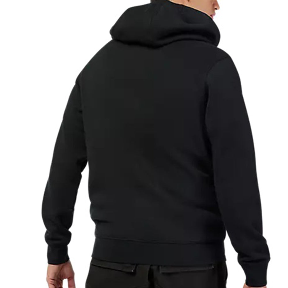 Black hoodie worn by a person on a white background