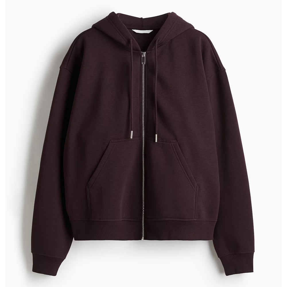 Women Burgundy Oversized Zip Up Hoodie