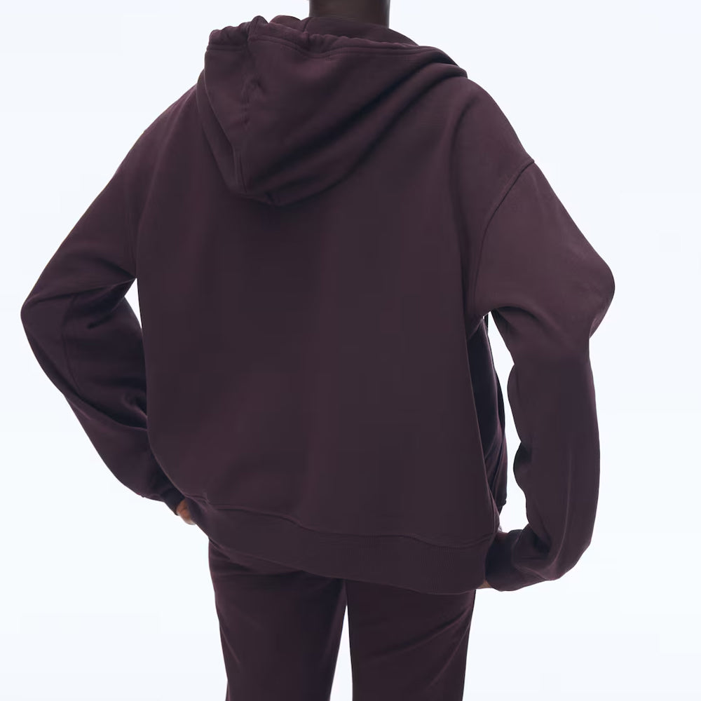 Women Burgundy Oversized Zip Up Hoodie