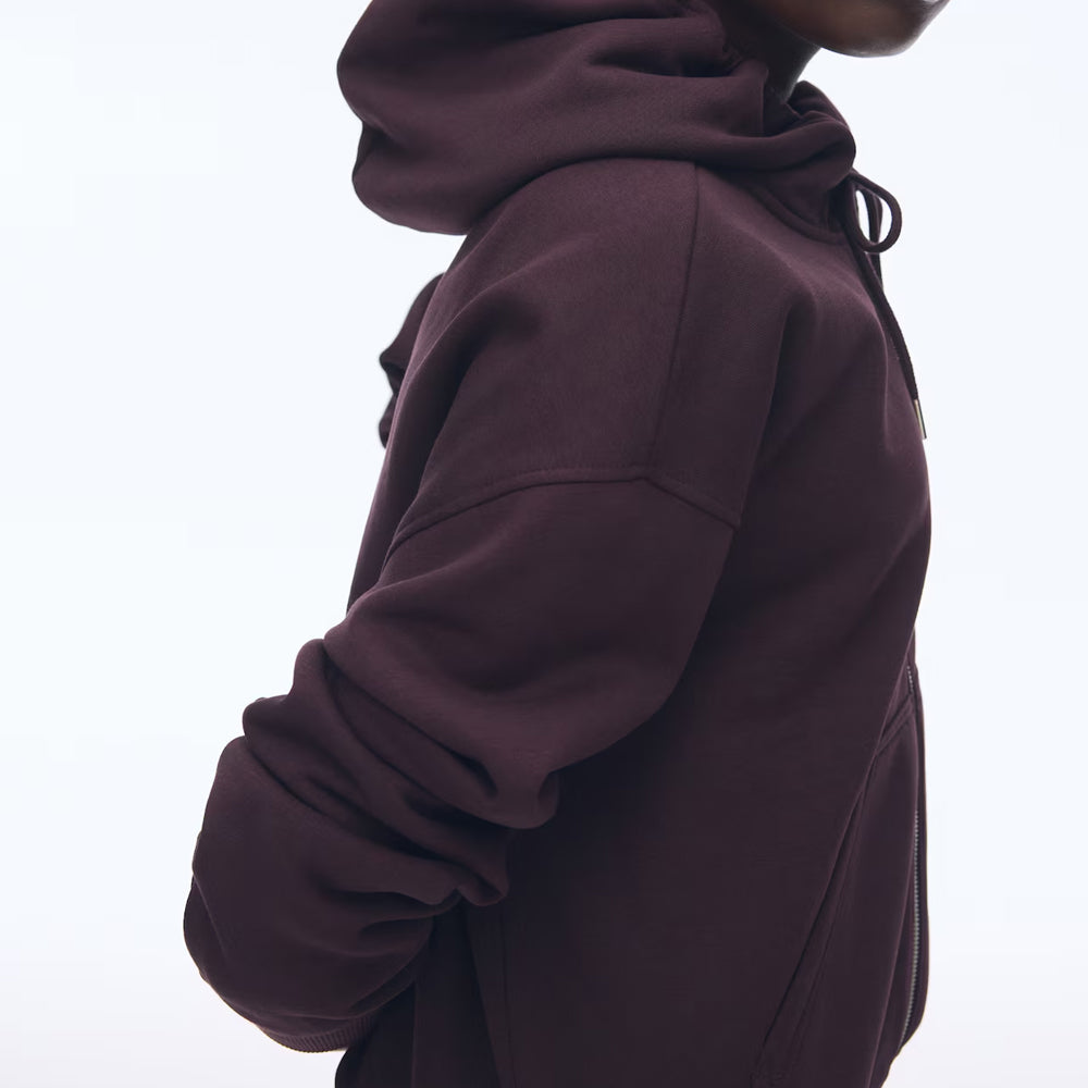 Women Burgundy Oversized Zip Up Hoodie