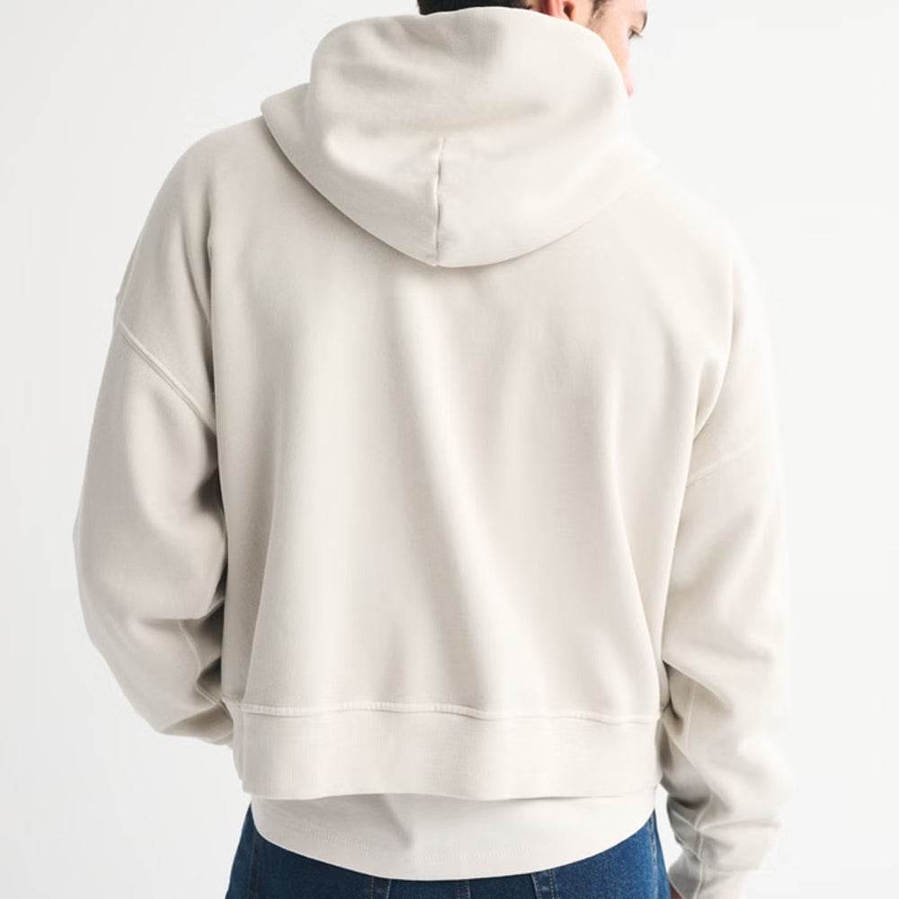 Cream Cropped Essential Full-Zip Hoodie - Garmentswear