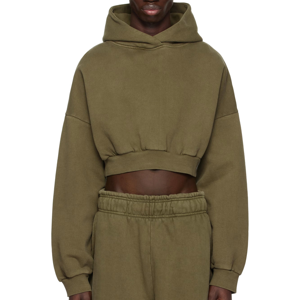 Khaki Cropped Heavy Hoodie
