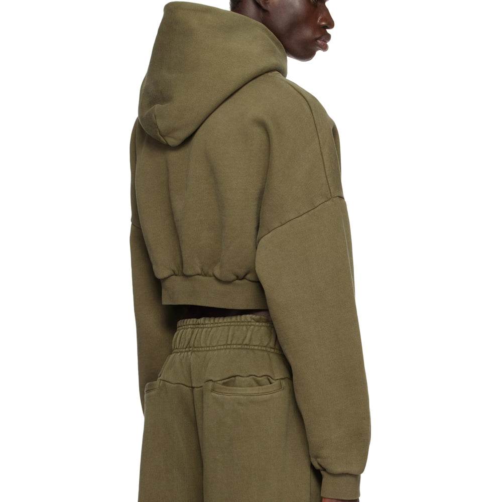 Khaki Cropped Heavy Hoodie - Garmentswear