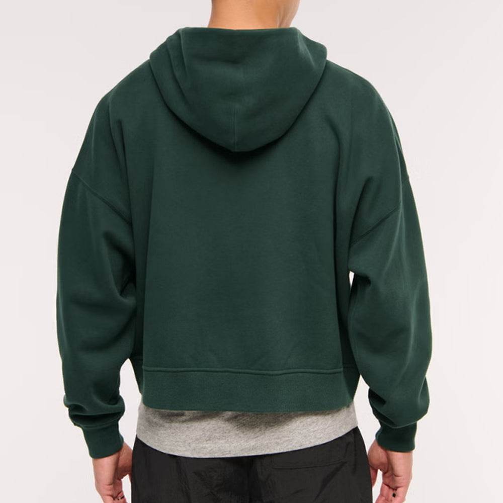 Dark Spruce Cropped Essential Full-Zip Hoodie - Garmentswear