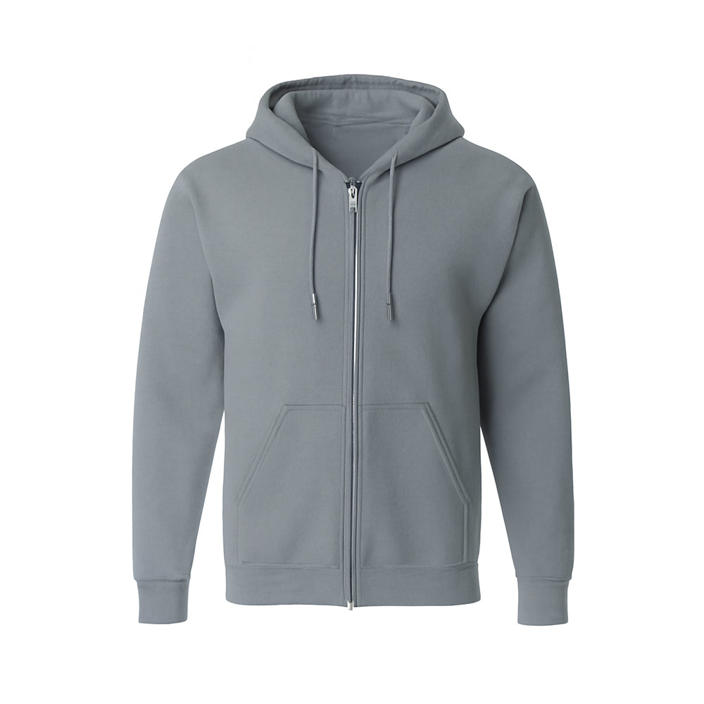 Gray hoodie with a zipper on a white background