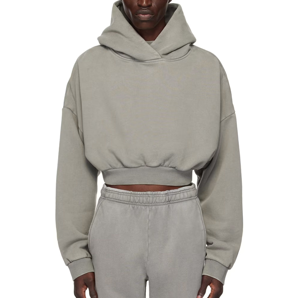 Gray Cropped Heavy Hoodie