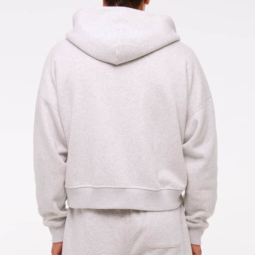 Light Heather Gray Cropped Essential Full-Zip Hoodie - Garmentswear