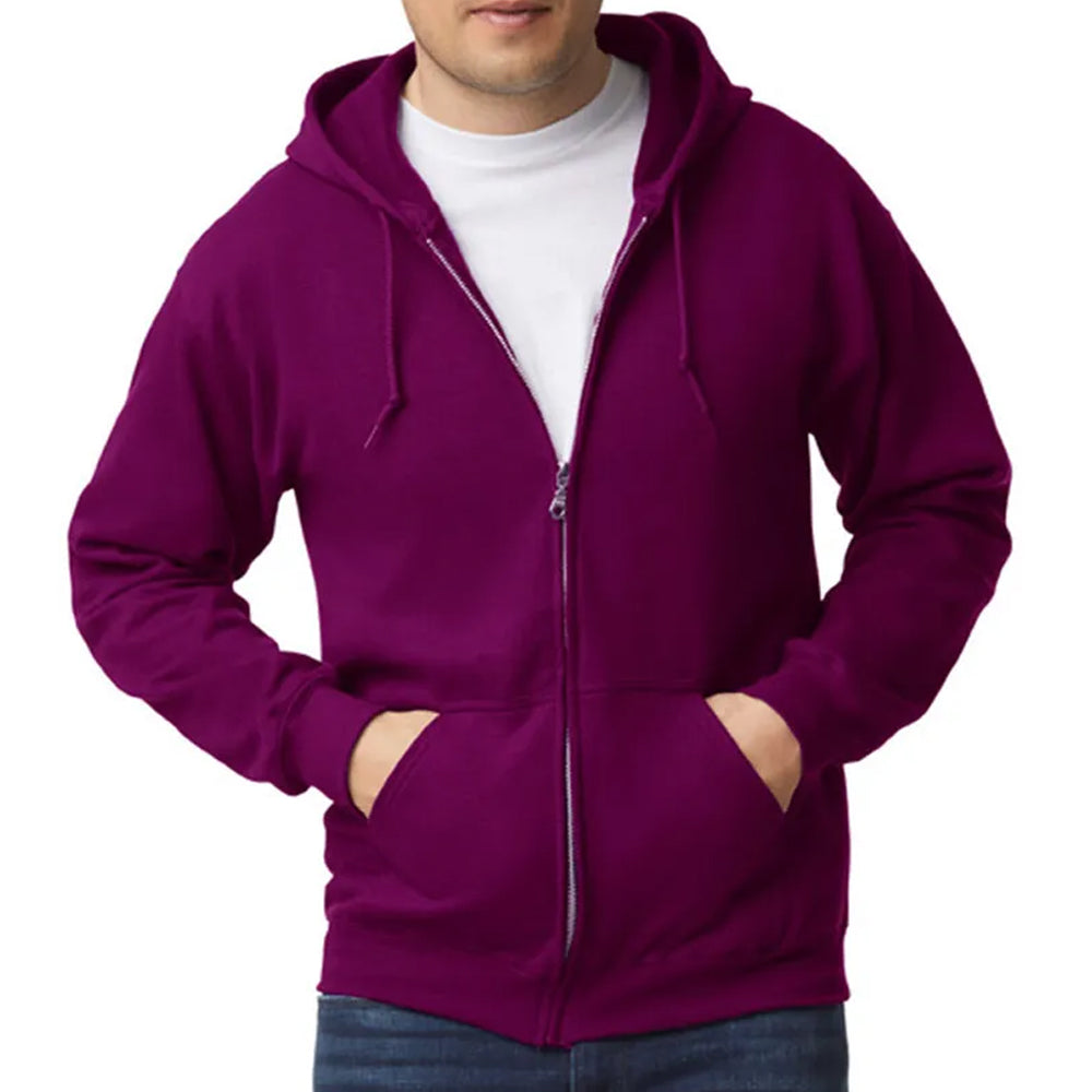 Person wearing a purple hoodie on a white background