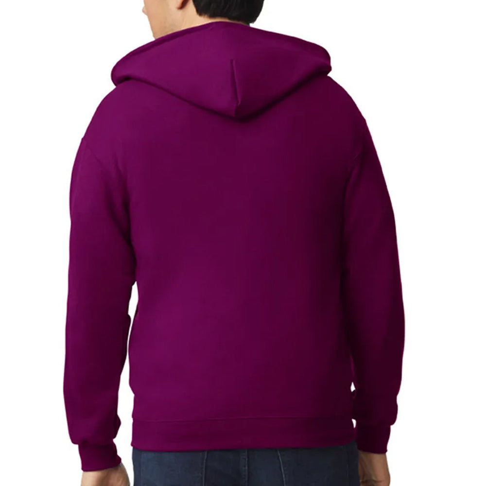 Purple hoodie worn by a person on a white background