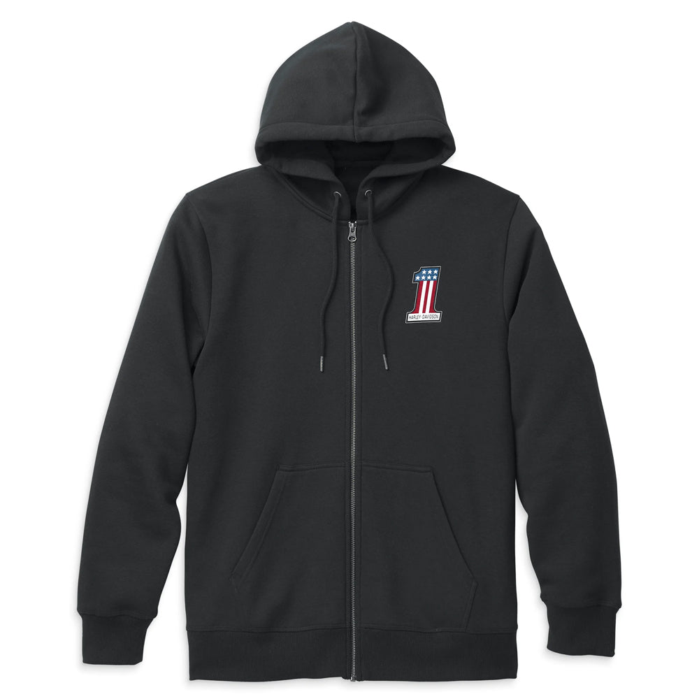 Men's Black Race Graphic Zip Front Hoodie