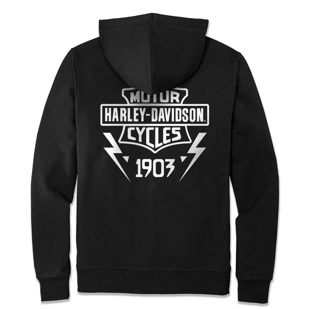Black hoodie with Harley-Davidson logo on the back against a white background