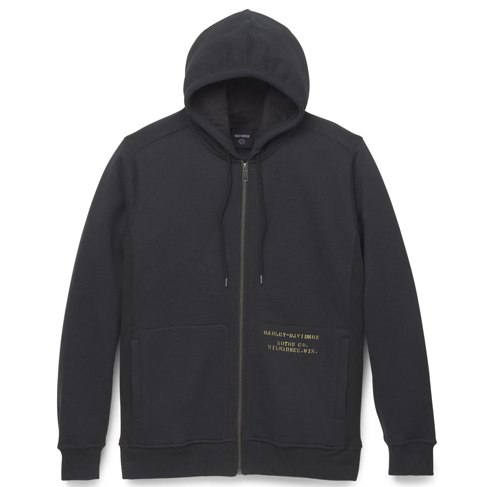 Black hoodie with a zipper on a white background