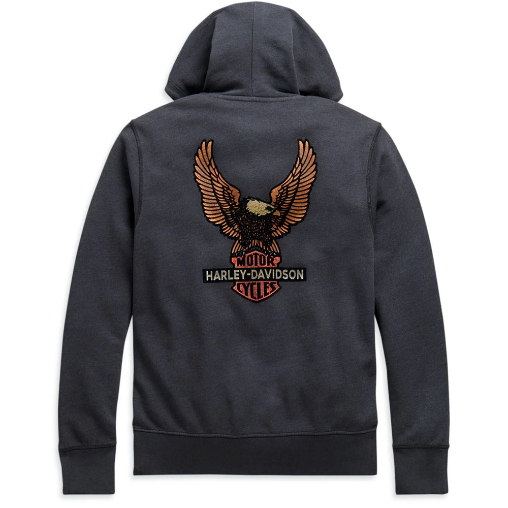 Harley-Davidson hoodie with eagle emblem on the back against a white background