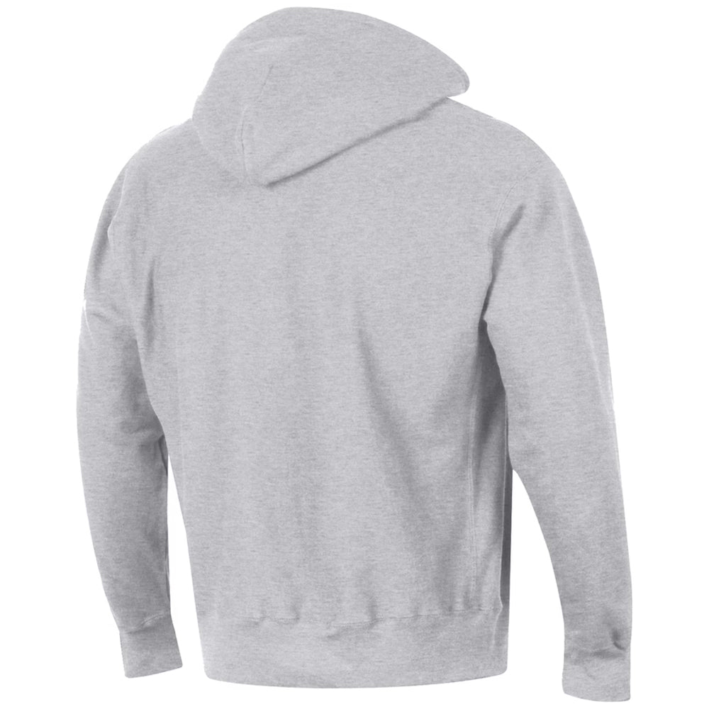 Gray hoodie shown from the back on a white background