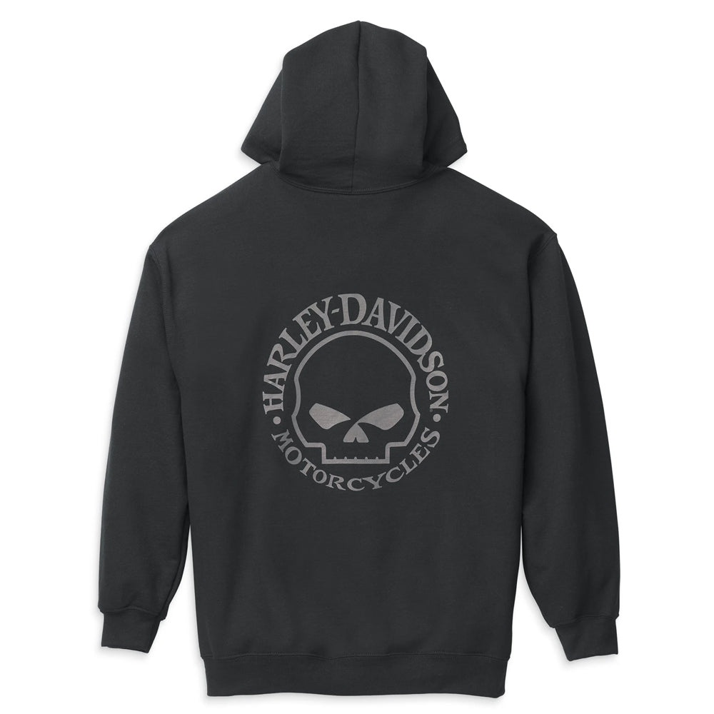 Black hoodie with Harley-Davidson logo on the back against a white background