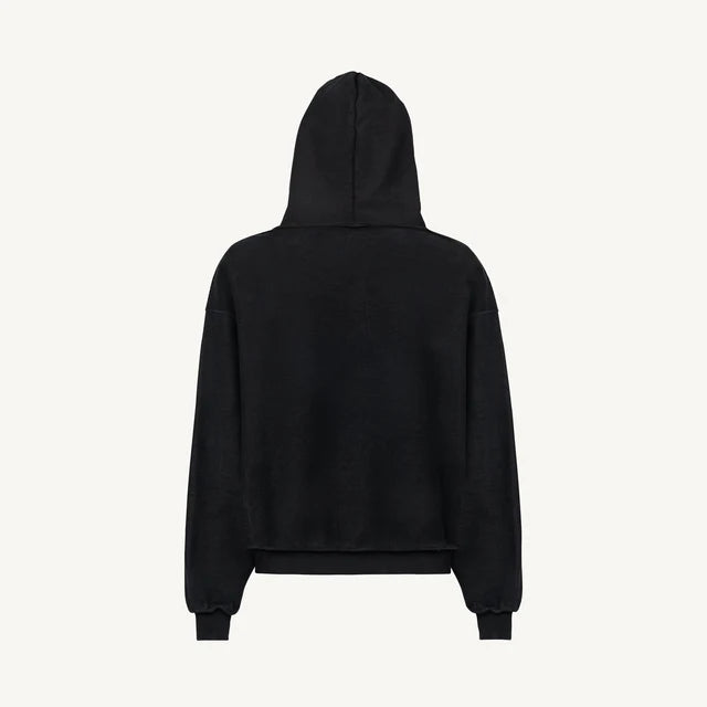 Black hoodie on a light gray background