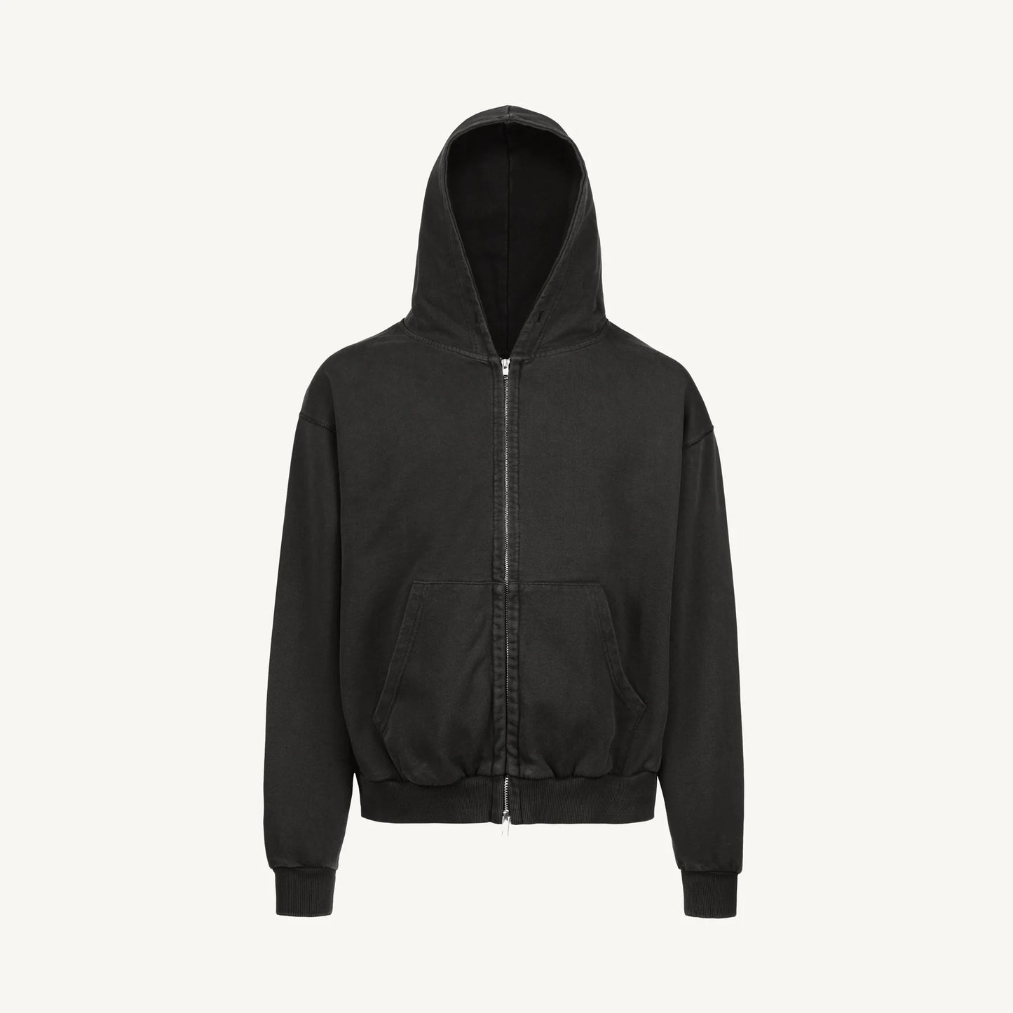 Black hoodie with a zipper on a white background