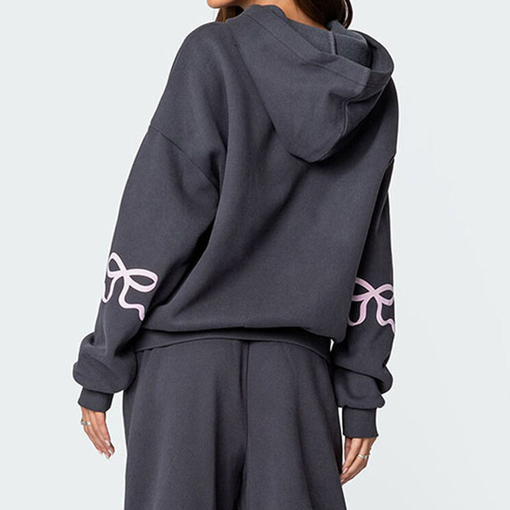 Sudadera con capucha y cremallera extragrande negra para mujer