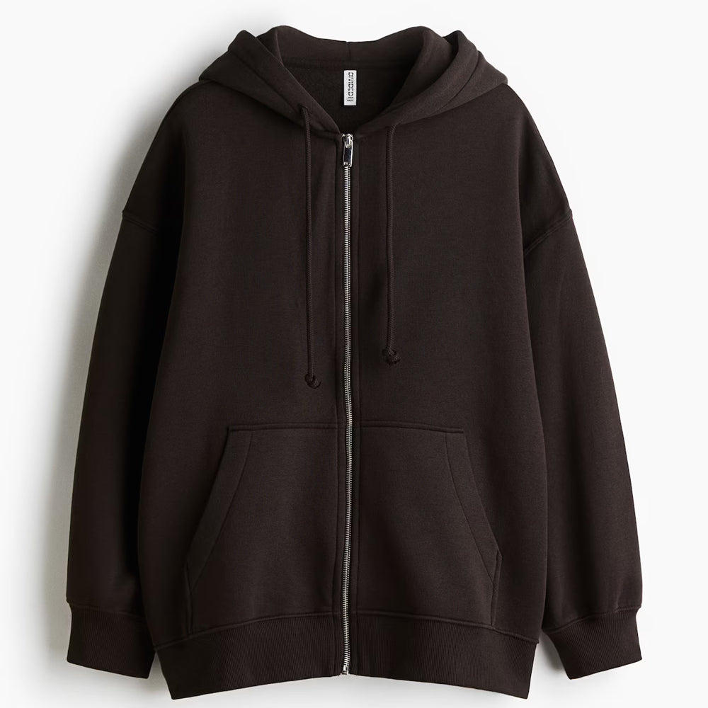 Brown hoodie with a zipper on a white background