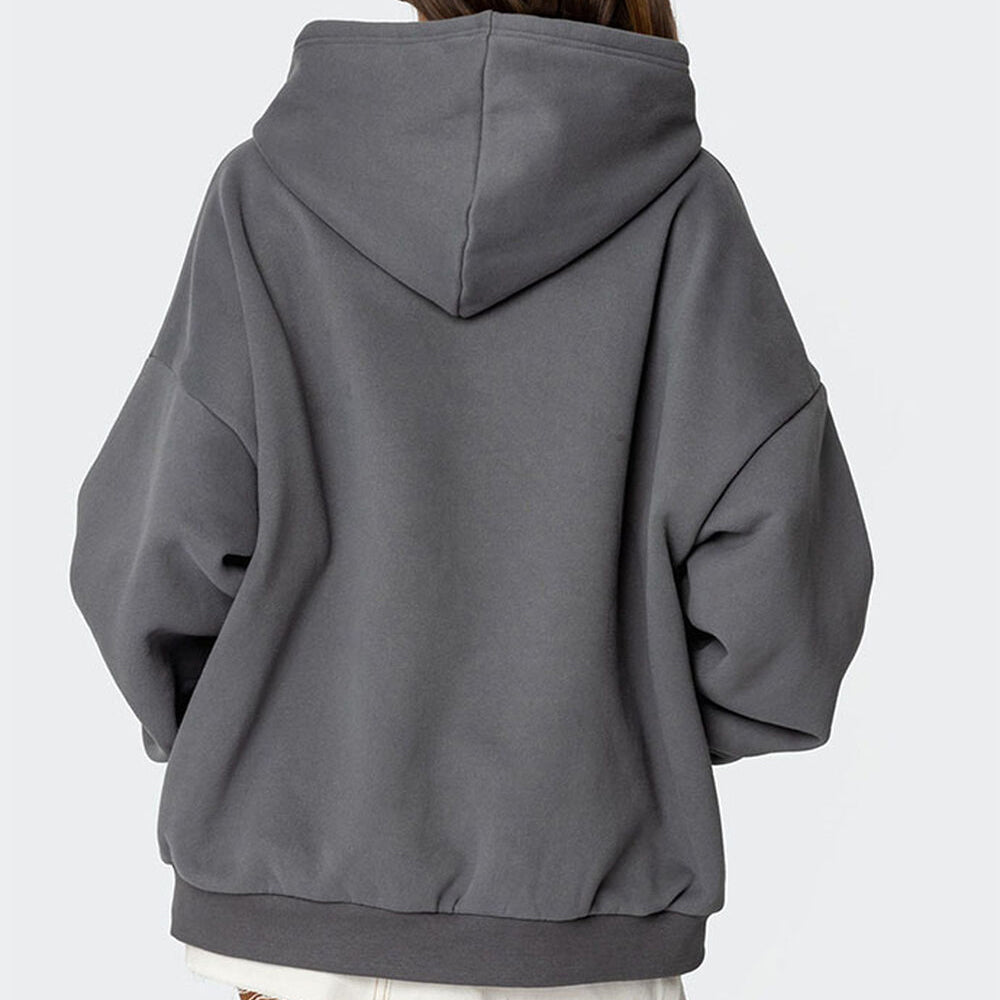 Gray hoodie worn by a person on a light gray background