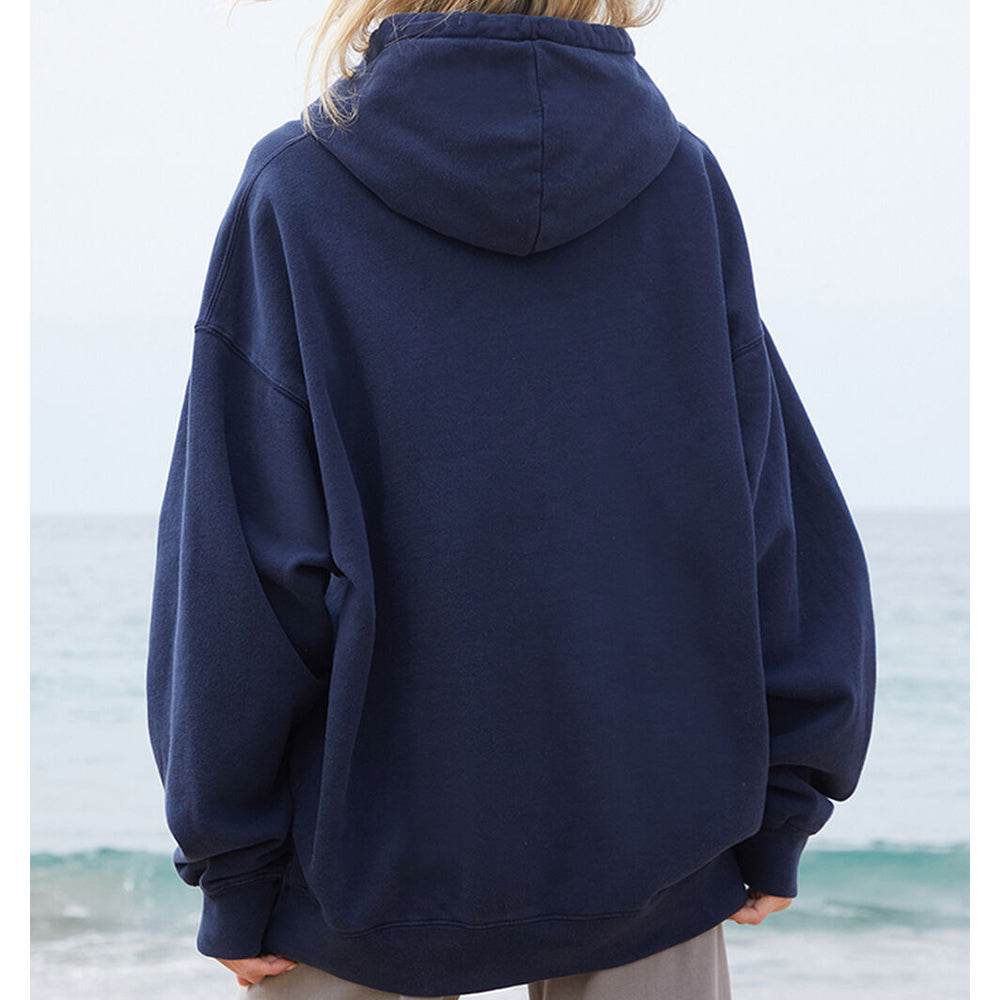 Women Solid Blue Pullover Hoodie - Garmentswear