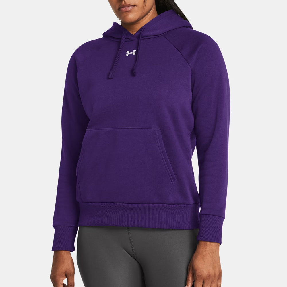 Purple hoodie with a brand logo on a white background