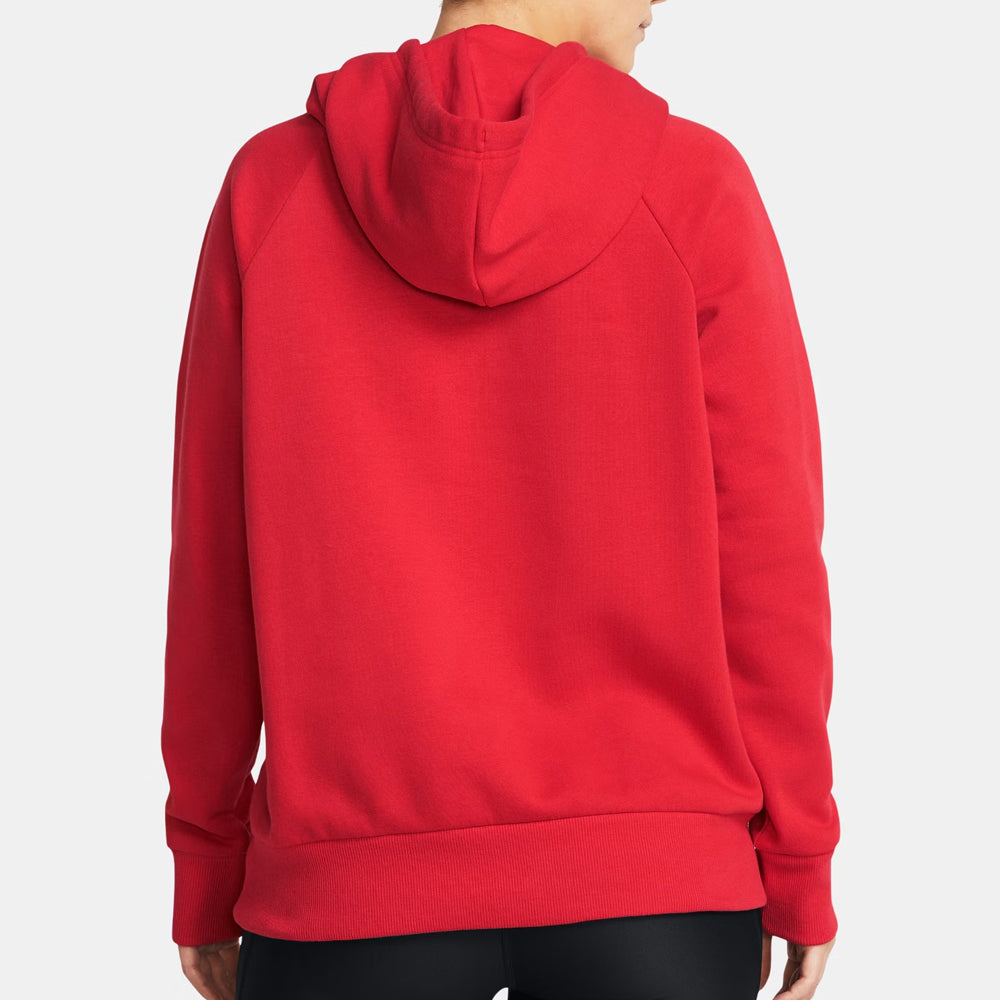 Red hoodie worn by a person on a white background