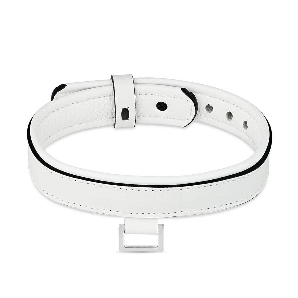 Leather Collar with Horizontal Ring - White - CoreFlexInd