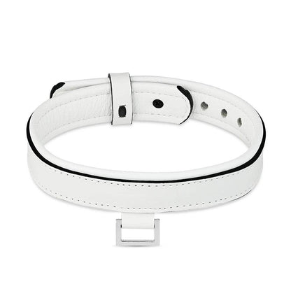 Leather Collar with Horizontal Ring - White - CoreFlexInd