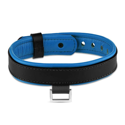 Leather Collar with Horizontal Ring Black/Blue - CoreFlexInd