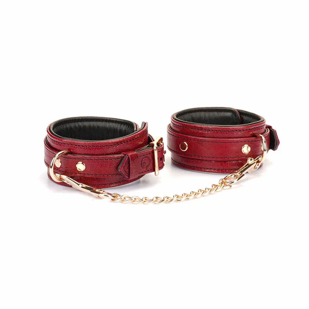 Italian Blood Red-Leather Ankle Cuffs with Gold Hardware - CoreFlexInd