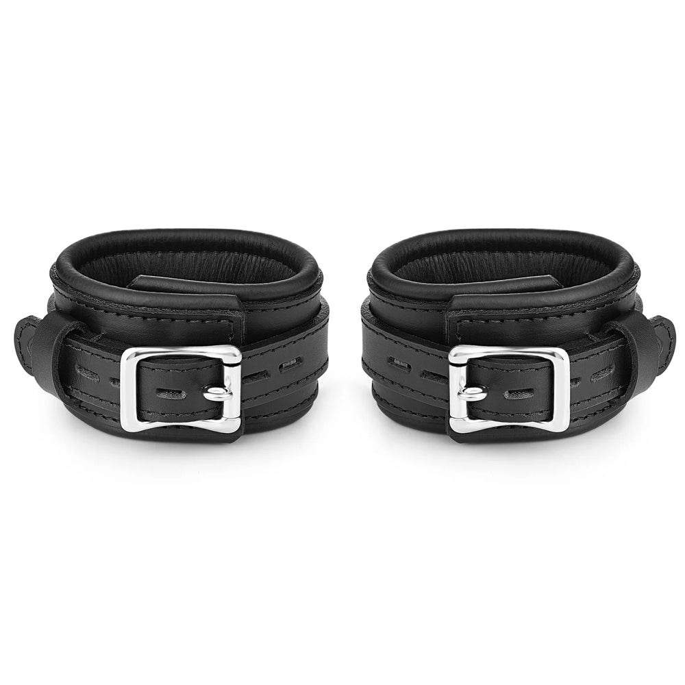 Leather Wrist Cuff Set Black Bright Polished - CoreFlexInd