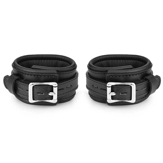 Leather Wrist Cuff Set Black Bright Polished - CoreFlexInd