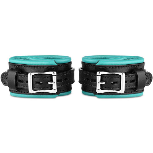 Leather Wrist Cuff Set Black/Teal Bright Polished - CoreFlexInd