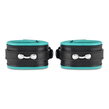 Leather Wrist Cuff Set Black/Teal Bright Polished - CoreFlexInd