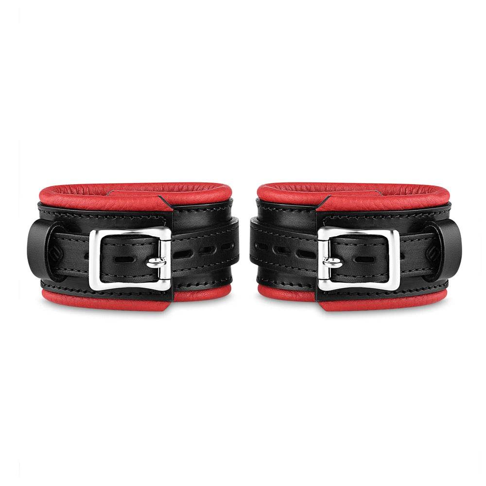 Leather Wrist Cuff Set Black/Red Bright Polished - CoreFlexInd
