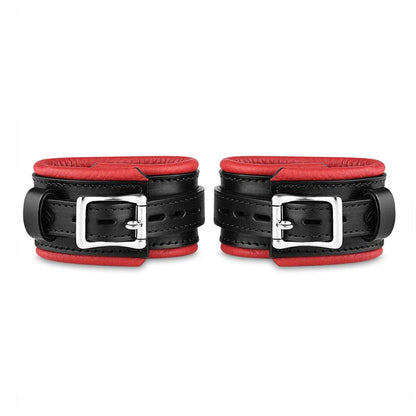 Leather Wrist Cuff Set Black/Red Bright Polished - CoreFlexInd