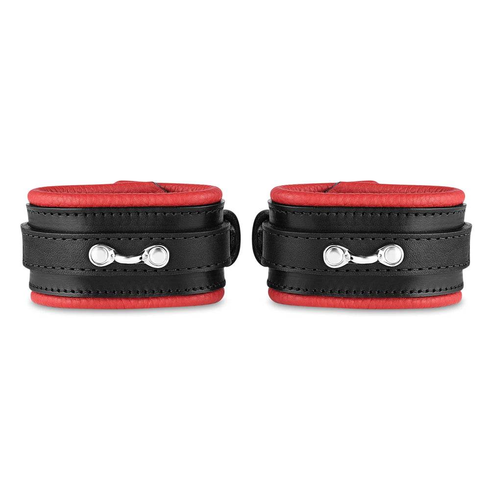 Leather Wrist Cuff Set Black/Red Bright Polished - CoreFlexInd