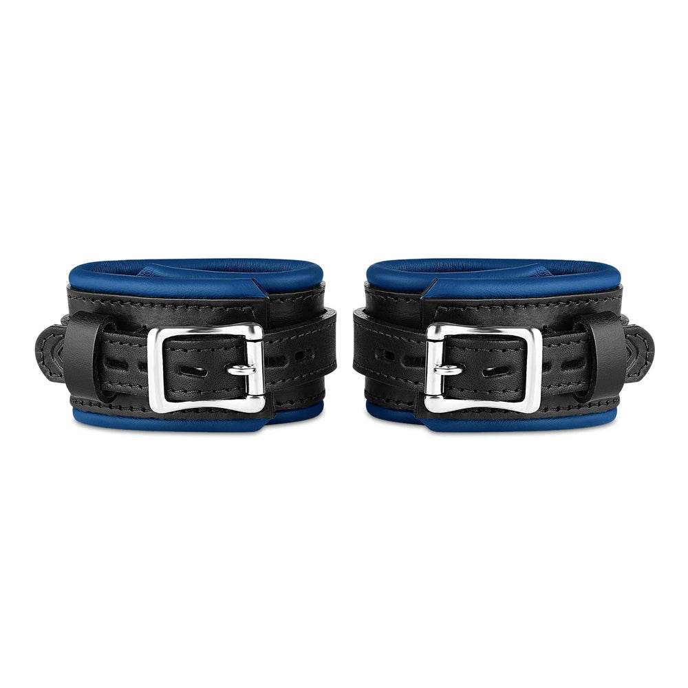 Leather Wrist Cuff Set Black/Blue Bright Polished - CoreFlexInd