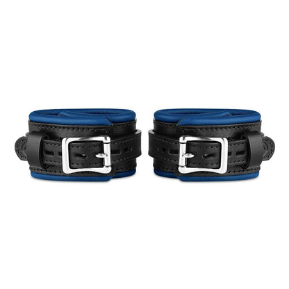 Leather Wrist Cuff Set Black/Blue Bright Polished - CoreFlexInd