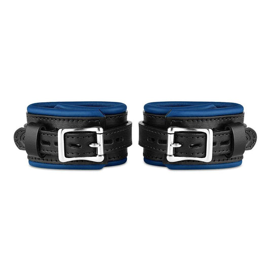 Leather Wrist Cuff Set Black/Blue Bright Polished - CoreFlexInd