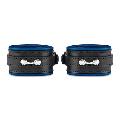 Leather Wrist Cuff Set Black/Blue Bright Polished - CoreFlexInd