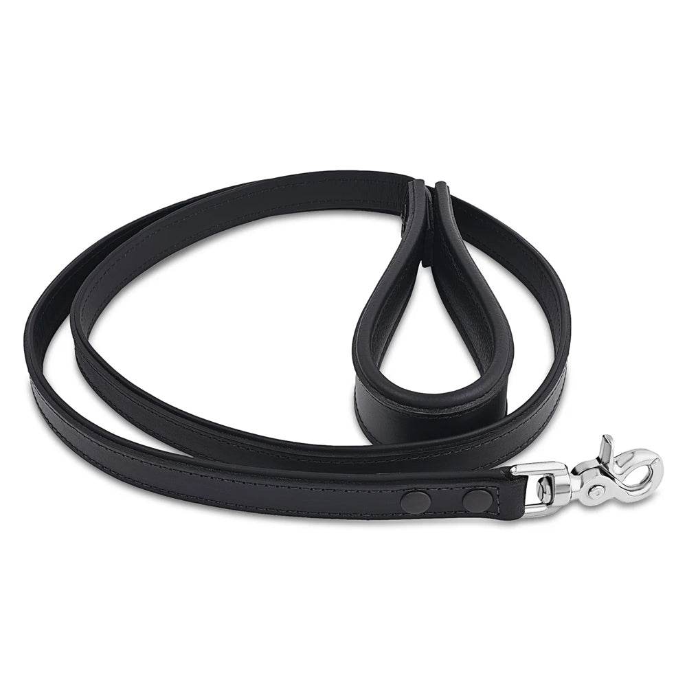 Leather Leash with Deluxe Handle Black - CoreFlexInd