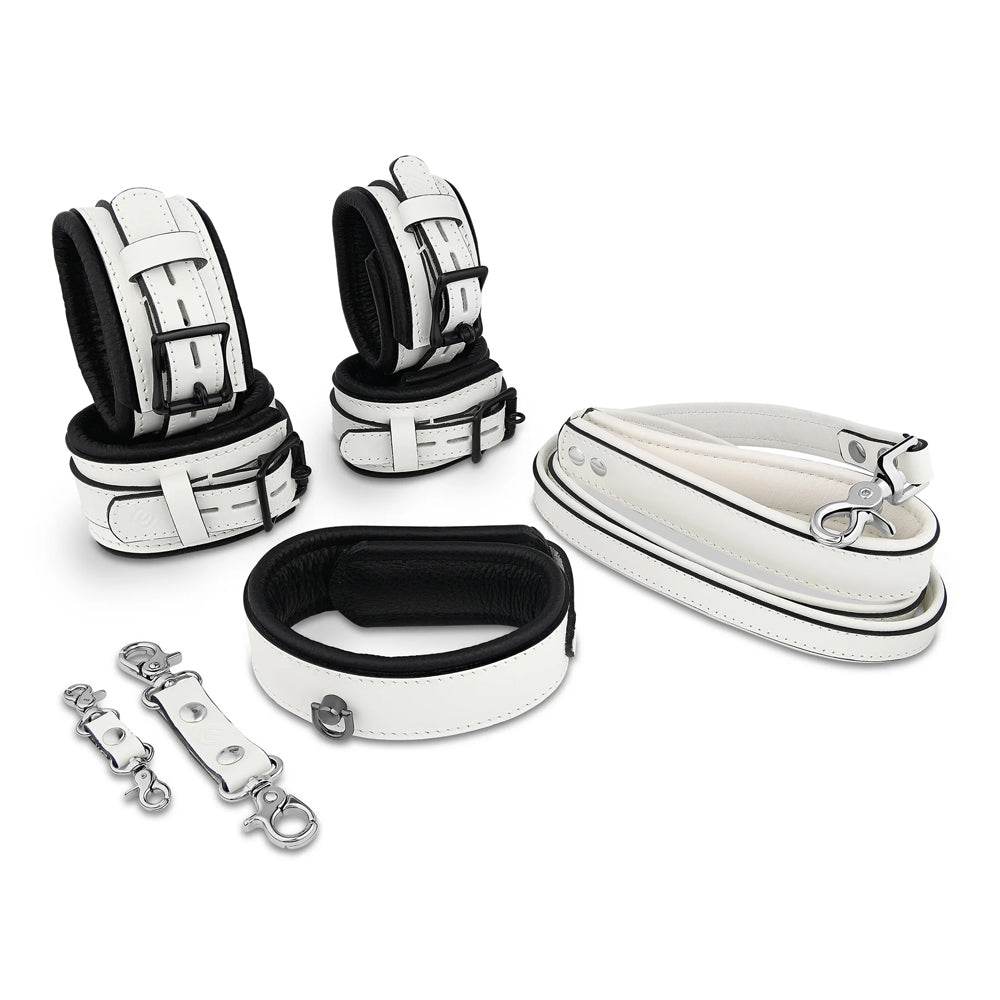 6-Piece Deluxe Padded Leather Bondage Set White/Black - CoreFlexInd